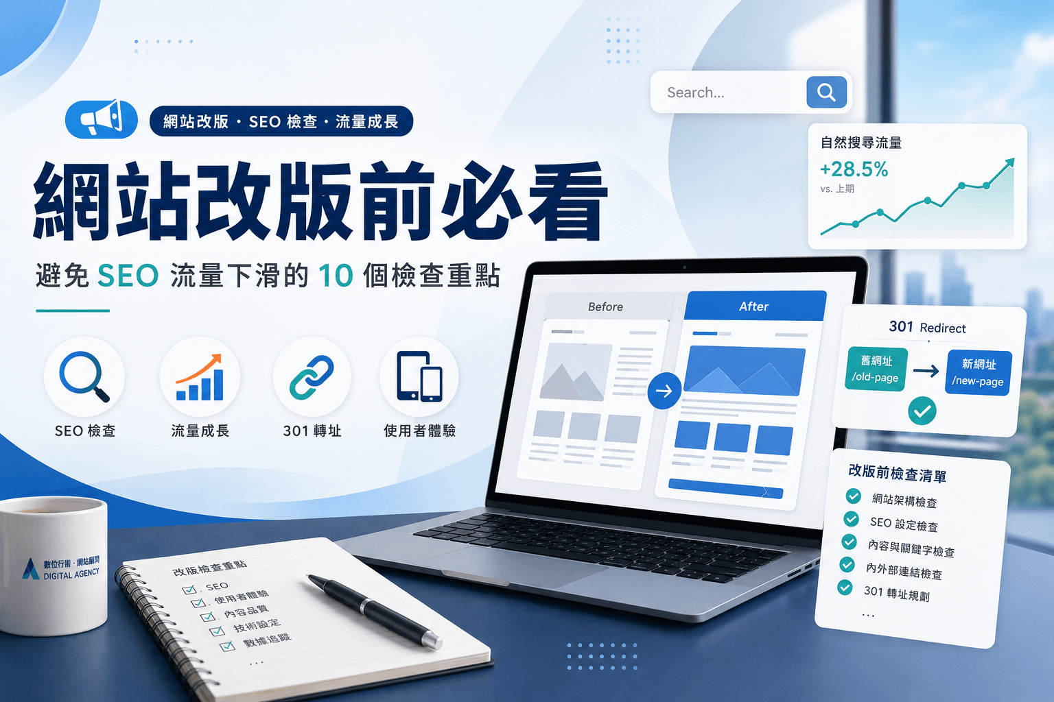 企業網站改版前必看：避免 SEO 流量下滑的 10 個檢查重點、文章封面